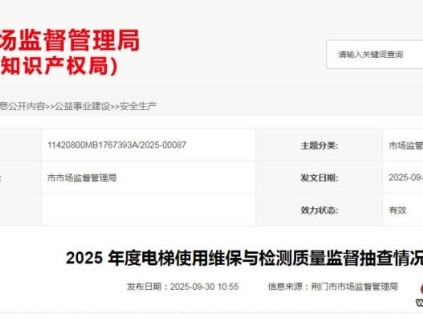 湖北荊門市監(jiān)局發(fā)布2025年度電梯使用維保與檢測質量監(jiān)督抽查情況